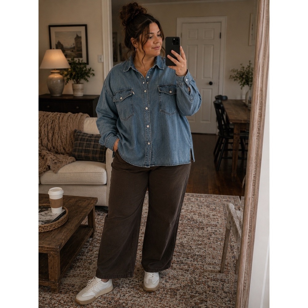 Torrid 5X Blue Chambray Button Down Shirt 100% Cotton Utility